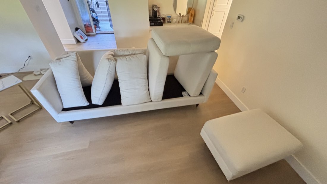 White sofa and ottoman after cleaning